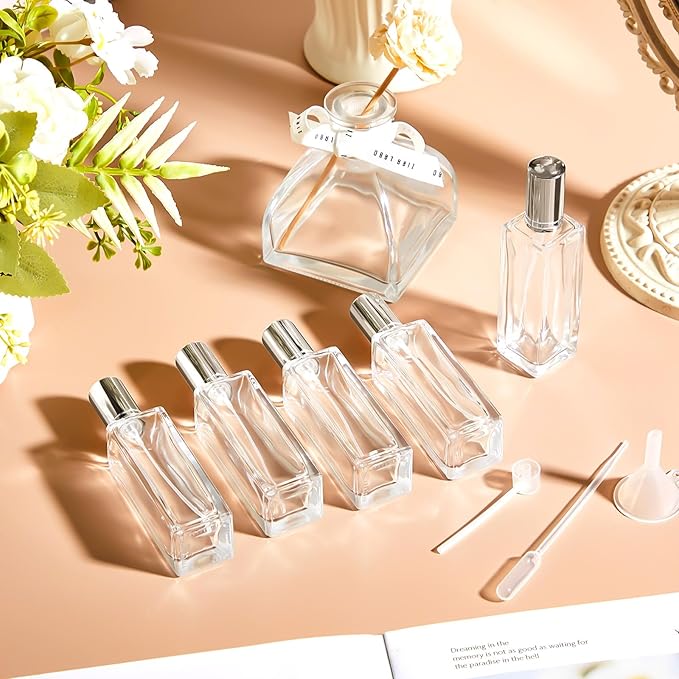 Domensi 3 Pcs 30 ml Glass Perfume Bottles Refillable Cologne Atomizer Empty With Dispenser Tools, Pocket Spray Bottle for Travel and Sample Container (Silver)