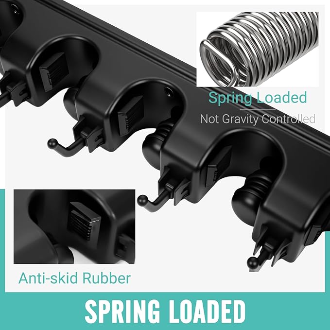 InPoTo Broom and Mop Holder, Wall Mounted Organizer Storage Tool Rack with 5 Ball Slots and 6 Hooks (2 Pack)