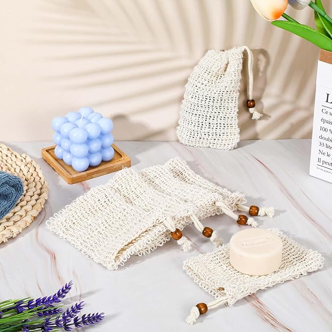 cobee 10 Pack Soap Bag, Natural Sisal Soap Saver Bag, Mesh Exfoliating Soap Bag Pouch, Foaming and Drying Soap Holder for Shower(Natural Sisal)