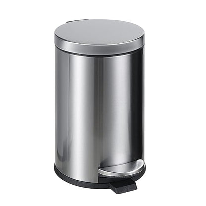 SunnyPoint 4.5 Liter(1.2 Gallon) Small Round Trash Can with Plastic Inner Bucket; Bathroom, Office, Kitchen and Bedroom Step On and Slow Close (S.N)