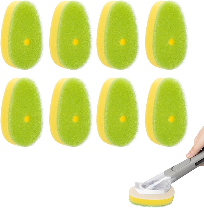 8 Packs Non Scratch Powerful Cleaning Sponge Refillsa - Compatible with Scrub Daddy Wand. Green.