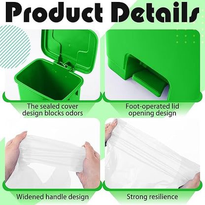 Geiserailie 2 Set Green Compost Bin Kitchen with Foot Pedal and 50 Leakproof Bags, Outdoor & Kitchen Organic Waste Trash Can for Food Scraps, Leaves, and Yard Waste (20L)