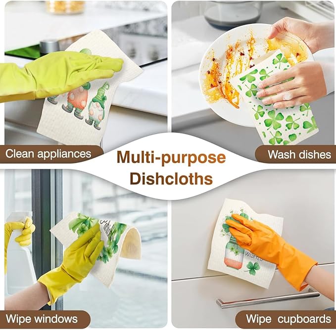 Swedish Dishcloths for Kitchen | 6 Pack Floral Reusable Paper Towels Washable | Swedish Dish Towels | Non-Scratch Cellulose Sponge Cloths | No Odor, Biodegradable Cleaning Cloths, Saint Phat 2