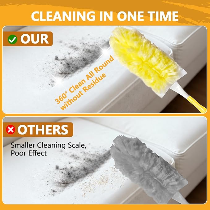 60 Pack Duster Refills Kit Disposable for Swiffer Duster Handle,360° Deep Cleaner Heavy Duty Replacement with 1 Handle,for Home, Blinds, Car, Pet, Furniture, Fans(Yellow)