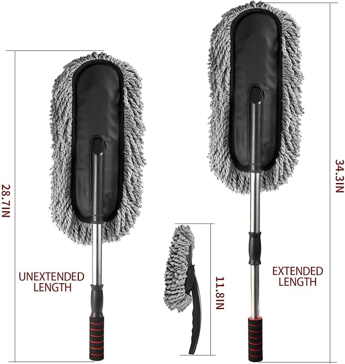 Removable Telescopic Car Wax Drag Nano Fiber Car Wash Brush Car Dusting Tool Car Mop Wax Dash Duster Exterior Interior Cleaning Kit (Premium Car Duster & Dash Duster 2 Pcs Set, Blue)