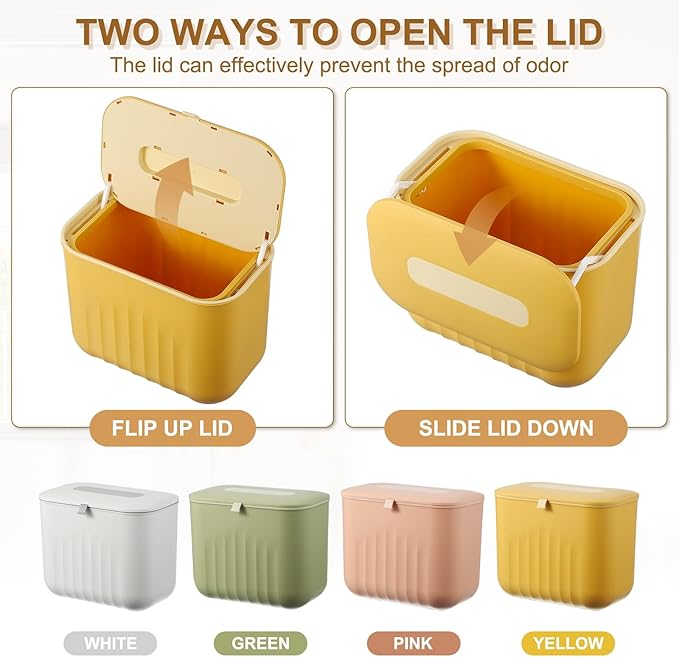 uxcell Kitchen Compost Bin Hanging Small Trash Can, 7L/1.8Gallon Trash Can, Yellow