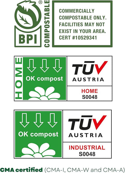 bioMat Compostable Trash Bags 2.6 Gallon with Handle Ties, 125 Count, Small Kitchen Food Scrap Bin Liners, BPI, CMA and OK Compost HOME certified, Meets the ASTM D6400 Standard