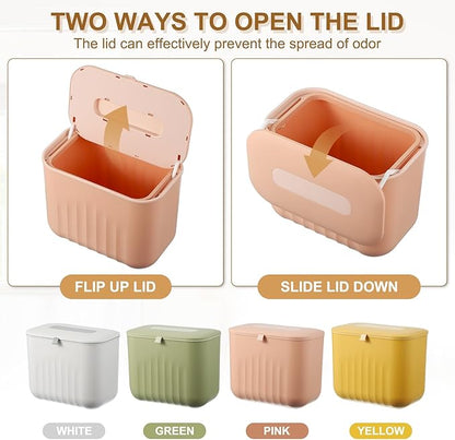 uxcell Kitchen Compost Bin Hanging Small Trash Can, 7L/1.8Gallon Plastic Trash Can with Lid, Suitable for Countertop, Under Sink or Wall Mounted, Pink