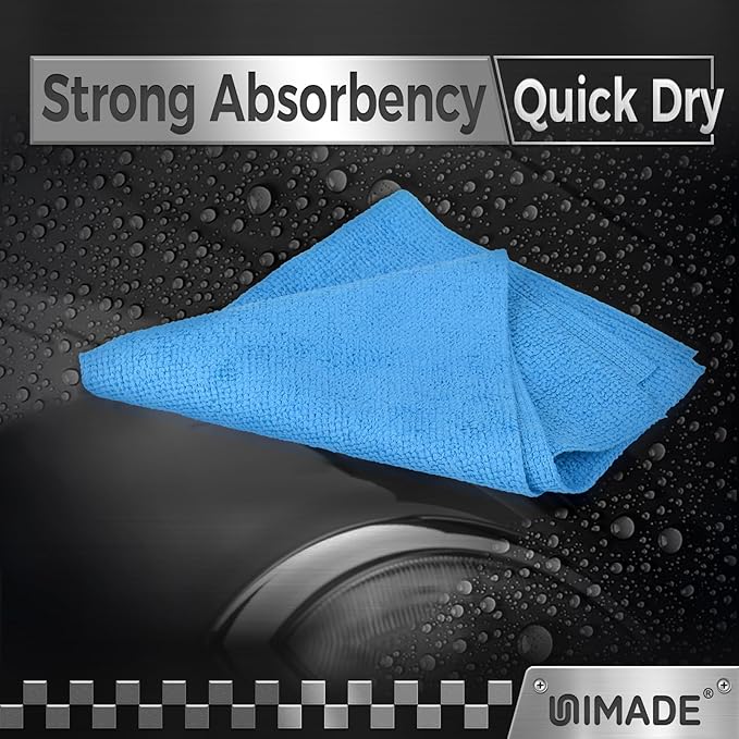 UNIMADE Shop Towels, 100 Pack Commercial Grade Work Rags Microfiber Towels for Cars Cleaning Rags Bulk Detailing Cloth for Automotive Bar Mechanic Restaurant Garage Housekeeping, 11.5"x 11.5", Blue