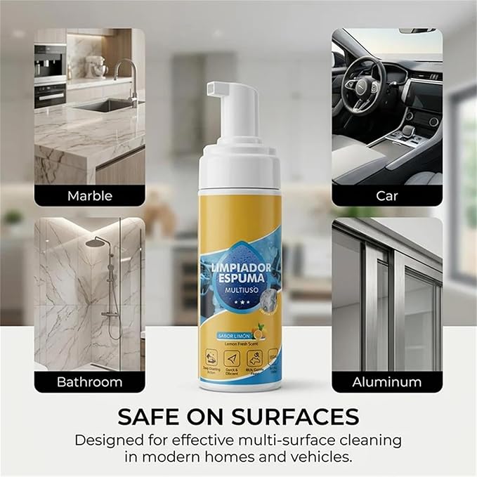 4-in-1 Multi-Enzyme Foam Cleaner 5oz, All-Purpose Deep Cleaning Spray for Car Interior, Kitchen Grease, Bathroom Tiles, Sofa Upholstery (1PC+1*Sponge+Towel)