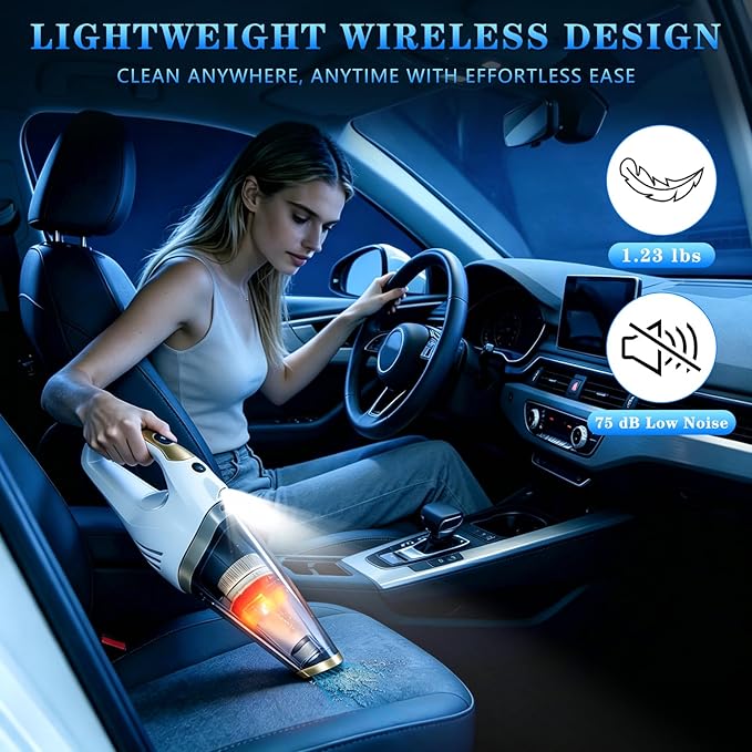 Handheld Vacuum Cordless, Dust Busters Cordless Rechargeable Car Vacuum with LED Light, Strong Suction with Filters, Vacuum Cleaner for Car, Handheld Vacuum for pet hair /Home/Office, Quick Clean