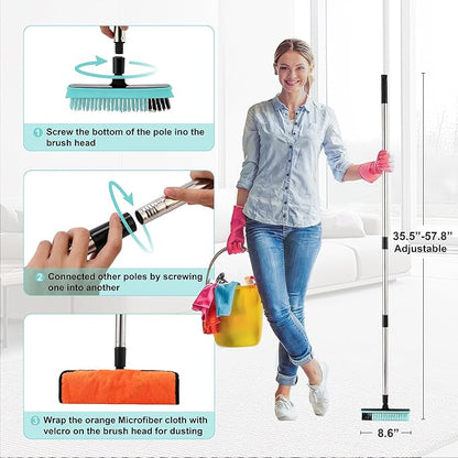 Grout Cleaner Brush with Long Handle, V-Shaped Floor Scrub Brush Swivel Grout Brush Stiff Bristle Floor Grout Scrubber for Bathroom, Tile Line, Crevice, Kitchen, Wall, Deck, Garage (Green)