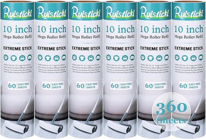 10 inch Large Lint Roller Refill Compatible with Evercare Layers Smart Design Mega Lint Rollers for Pet Hair Extra Sticky 60 Sheets per Refill, 6 Pack, 360 Sheets Total