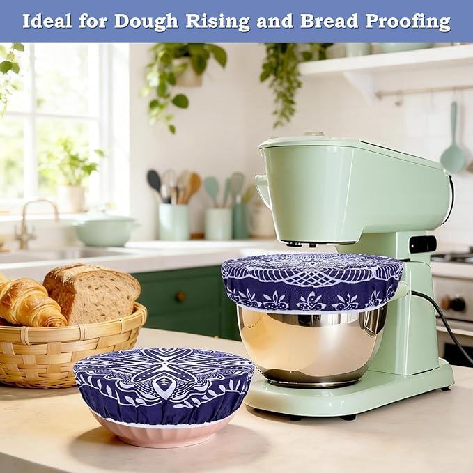 2 Large Reusable Beeswax Bowl Covers for Bread Proofing, 10/12 Inch Elastic Beeswax Wraps Cotton Cloth Sourdough Bowl Covers for Proofing Baskets, Mixer Bowls, Food Storage Containers