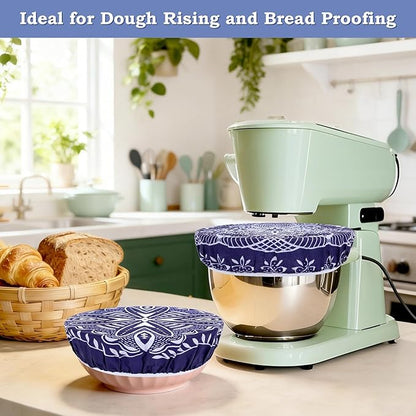 2 Large Reusable Beeswax Bowl Covers for Bread Proofing, 10/12 Inch Elastic Beeswax Wraps Cotton Cloth Sourdough Bowl Covers for Proofing Baskets, Mixer Bowls, Food Storage Containers