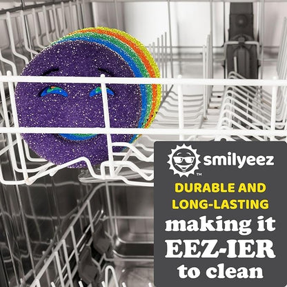 The Original Scrub Moji Scrubbing Sponge by Smilyeez (Set of 3) - Yellow - Temperature-Responsive Polymer Foam, Stain and Odor Resistant, Ideal for Kitchen and Bathroom Cleaning