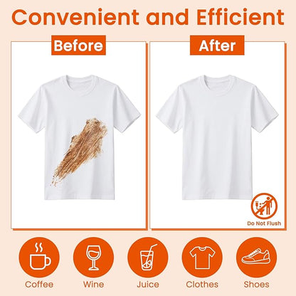 Stain Remover Wet Wipes Bulk, Individual Wrapped Clothes Portable Travel Messy Eater Cleaning Laundry Stain Removal Wipes Pocket Size for Clothing Fabric/Shoes/Wine/Fast Food 7.1 x 4.7 Inch(Orange200)