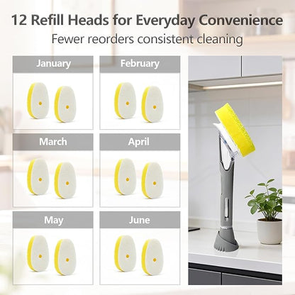 12 Pack Dish Wand Refill Heads Compatible with Scrub Daddy, Triple-Layer Temperature-Sensitive Sponge Refills, Strong Hook & Loop, Non-Scratch Replacement Heads for Dish Daddy Handle