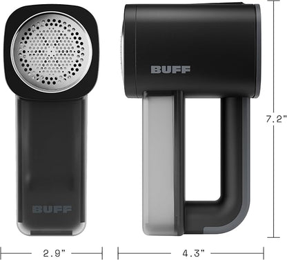 BUFF Fabric Shaver + Lint Remover, Sweater Defuzzer with 3 Motor Speeds, Remove Pills from Blankets, Couch, Clothing, Furniture, Stainless Steel Blade, USB-C Rechargeable – Black