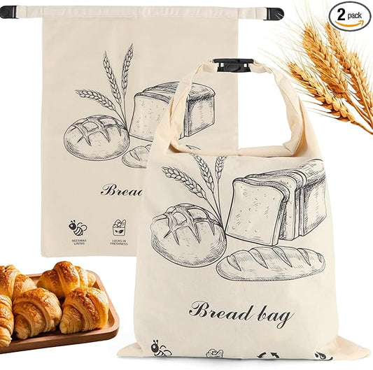 2 PACK Beeswax Sourdough Bread Bags for Homemade Bread, Reusable Cotton Beeswax Bread Bag Portable Waxed Storage All Natural Bees Wax Linen Bag Keep Fresh,13''×17'', 01