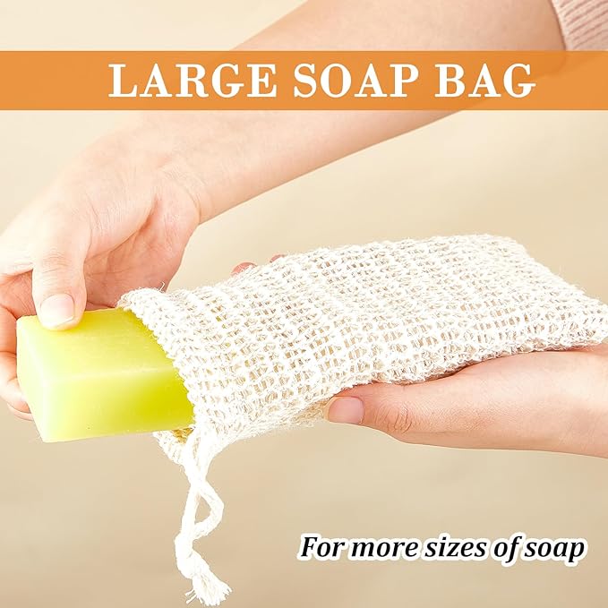 BBTO 5 Pieces Soap Saver Bag Cotton Linen Exfoliating Soap Pouch for Foaming and Drying, Shower, Scrubber (18 x 10 cm, Beige)