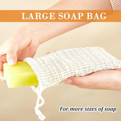 BBTO 5 Pieces Soap Saver Bag Cotton Linen Exfoliating Soap Pouch for Foaming and Drying, Shower, Scrubber (18 x 10 cm, Beige)