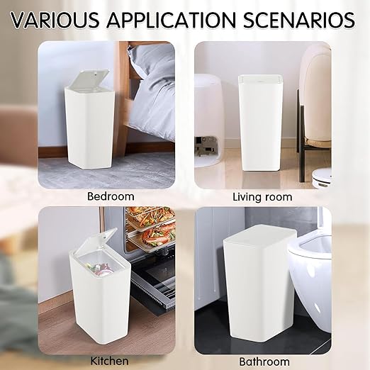 2.65-gallon/10-liter Push-Button Trash can with lid + 100 Trash Bags. Features pet-Proof, Odor-Proof, and Quiet-Closing Functions; Suitable for bedrooms, bathrooms, Kitchens, and Offices (White)