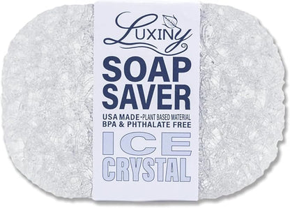 Soap Savers for Bar Soap & Shampoo Bar Holder, American Made by Luxiny, Lifts Soap in Soap Dishes & Shower Soap Holders – Bars & Soap Lasts Longer - Made from Plant Based Material (Ice Crystal)