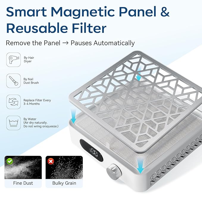 Makartt Nail Dust Collector - Brushless Cordless Dust Collector Nail Tech with 133CFM Strong Suction, LCD & 4H Battery, Portable Quiet Dust Extractor Vacuum for Acrylic Gel Dip Powder, DACCAL