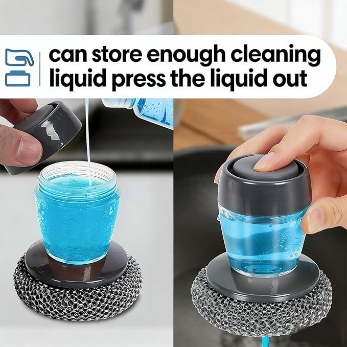 Soap Dispensing Dish Brush, 2 in 1 Kitchen Scrub Brush with Built in Soap Dispenser, Replaceable Dish Scrubber Bristles with Ergonomic Handle for Cleaning Dishes Pots Sinks (2)