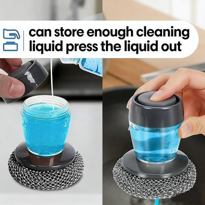 Soap Dispensing Dish Brush, 2 in 1 Kitchen Scrub Brush with Built in Soap Dispenser, Replaceable Dish Scrubber Bristles with Ergonomic Handle for Cleaning Dishes Pots Sinks (1)