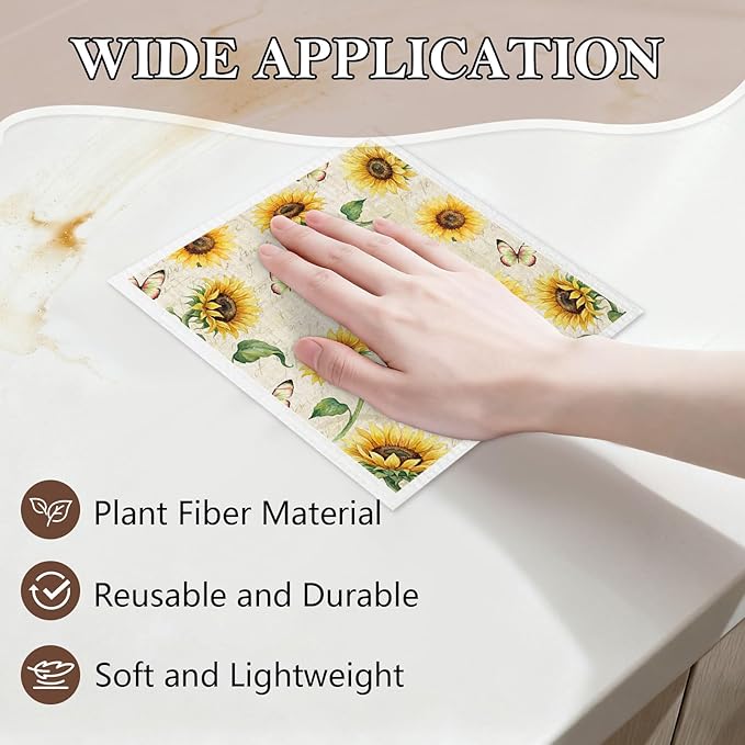 5 Pack Mixed Colorful Sunflower Swedish Kitchen Dishcloths Dish Towels, Farmhouse Sunflower Dish Towels, Swedish Dishcloth, Paper Towels Reusable, Dish Cloth Towel Cleaning Wipe for Kitchen