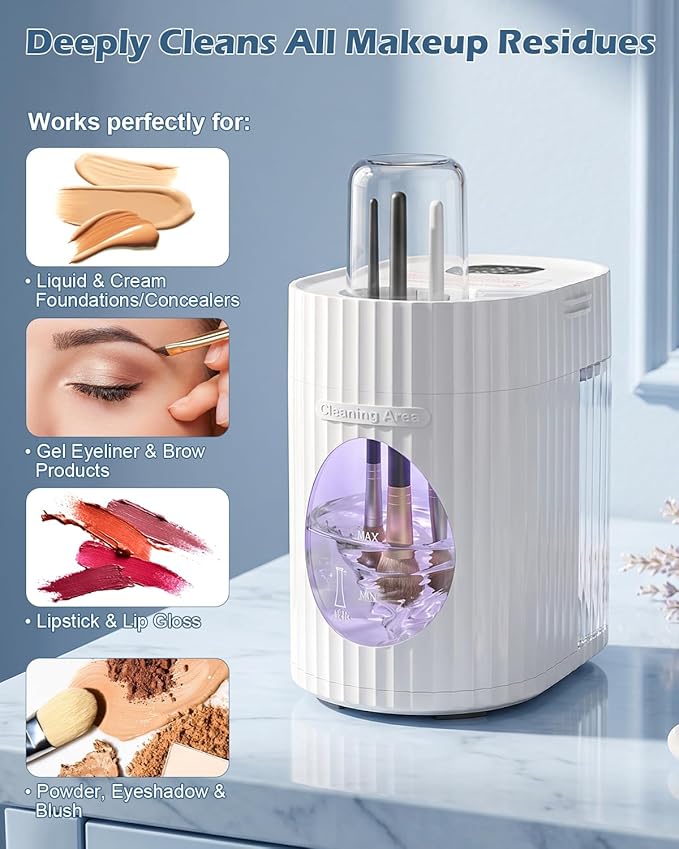 CloudValley Electric Makeup Brush Cleaner Machine, Automatic Fast Deep Clean & Dryer, Low Noise Portable Beauty Brush Cleaning Tool, Daily Easy Use for Makeup Lovers & Professional Makeup Artists