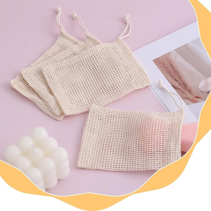 Soap Bags, 5 Pack Natural Sisal Soap Saver Bag Pouch Mesh Net, Zero Waste Plastic-Free Soaps Net for Shower Use Like Massaging, Scrubbing and Exfoliating