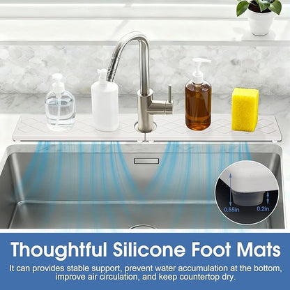 Kitchen Sink Mat, Stone Faucet Mat for Kitchen Sink with Raised Feet, Water Absorbing Stone Tray for Sink, Faucet Splash Guard, Kitchen Accessories, Matte white, 15.8" x 4"