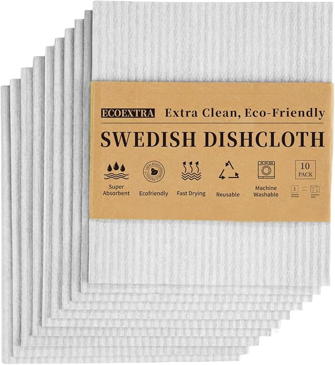 Swedish Dishcloths for Kitchen 10 Pack, Grey Cellulose Sponge Cloths of Reusable Dish Cloths for Cleaning,Super Absorbent Dish Towels for Washing Dishes