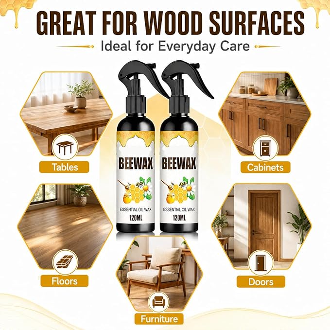 2026 Wood Polishing Beeswax Spray Upgrade Natural Furniture Waterproof Polish and Cleaner for Wood Multipurpose Wood Wax Restorer for Floors Cabinets Tables All Wood (8, Fluid Ounces)