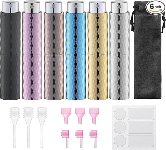 Lulupack Travel Perfume Bottle Refillable - Cologne Spray Atomizer Mini - Small Travel Size Empty Sprayer for Refill Sample Container - Portable Fragrance Decant Dispenser for Women Men 8ml 6PCS Sleek