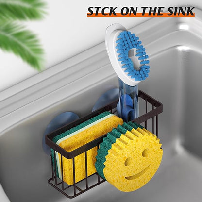 MURLONG Sponge Holder Smiley Face, Sink Caddy for Kitchen Sink, Sink Organizer Sponge Holder with 2 PCS Suction Cups/1 PCS Adhesive Strips, Designed for Sponge, Soap, Dish Brush, Scrubber-Bronze