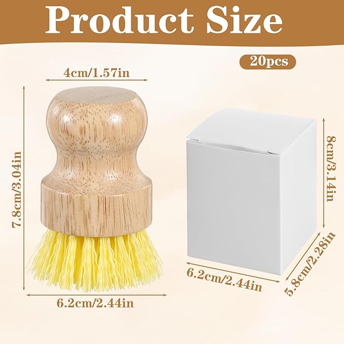 20 Pcs Bamboo Dish Scrub Brushes, Wooden Kitchen Dish Brushes Plastic Bristle Scrubber for Pots, Pans, Bowls, Dishes Cleaning