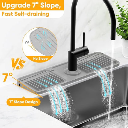 17.7'' Faucet Mat for Kitchen Sink Splash Guard[7° Slope Fast Self-draining][Snap Lock Fit] Folding Kitchen Sink Faucet Mat Splash Guard Kitchen Sink Area Water Splash Guard Behind Faucet Draining Mat
