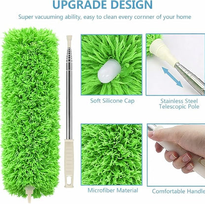 Duster for Cleaning High Ceiling Fan (Green), AzunMicrofiber Feather Duster with 30" to 100" TelescopingExtension Pole, Long Extendable Duster for Home CarFurniture Cobweb