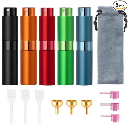 Tekson 5PCS 8ml Travel Perfume Atomizer Refillable, Mini Cologne Spray Bottle Empty, Small Aftershave Sprayer for Liquid Dispenser (Five Colors)