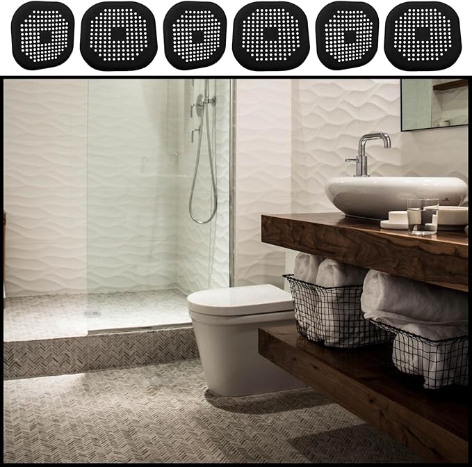 2 Pack 5.5 Inch / 140mm Drain Hair Catcher, Silicone Sink Drain Strainer Square Shower Drain Hair Catcher, Drain Protector Hair Catcher Hair Stopper for Bathroom Bathtub (Black)
