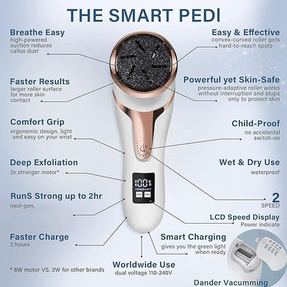 Hoxida Electric Callus Remover for Feet (with Dander Vacuum Cleaner), Quartz, Rechargeable Foot Pedicure Tools Foot File, Professional Foot Care Kit Deadskin Remover with 3Heads&2Speed,LCD Display