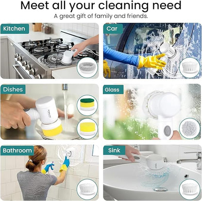 VIMALIFE Electric Spin Scrubber, Cordless Bathroom Scrubber IPX6 Waterproof with 5 Replaceable Heads, Power Scrub Brush for Shower, Tiles, Kitchen Scrub Brush for Cleaning