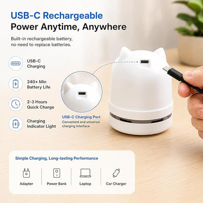 Mini Desktop Vacuum Cleaner Owl Desk Vacuum Cleaner Cute Desk Vacuum Sweeper for Cleaning Eraser Waste, Crumbs, Hair, Paper Scraps on Computer Piano Keyboard Countertop Car