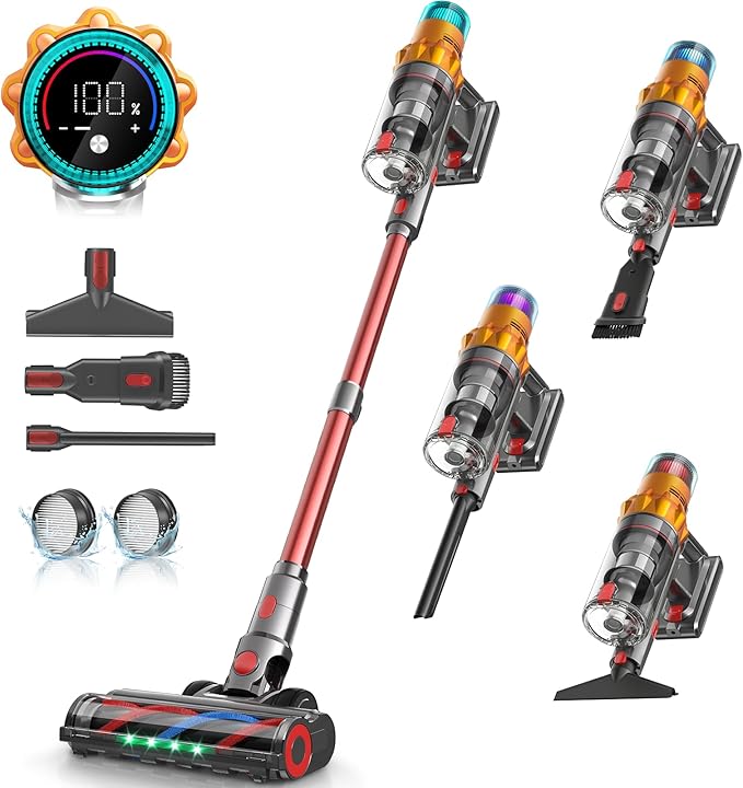 Belife S8 Cordless Vacuum Cleaner, 600W 48Kpa Stick Vacuum with 65Mins Runtime, Self-Standing, 1.6L Large Dust Cup, Anti-Tangle Smart Wireless Handheld Vacuums for Carpet, Hardwood Floor & Pet Hair