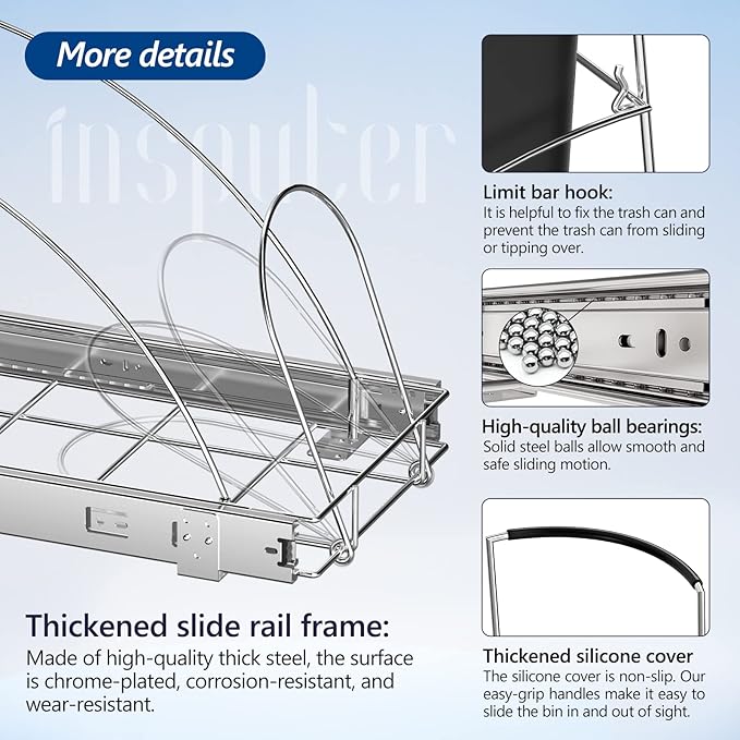 Insputer Pull Out Trash Can Under Cabinet, Requires 13" W X 18" D Cabinet, Under Sink Trash Can Kit, Slide Out Garbage for Kitchen(Not Included Can)