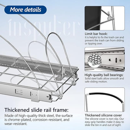 Insputer Pull Out Trash Can Under Cabinet, Requires 13" W X 18" D Cabinet, Under Sink Trash Can Kit, Slide Out Garbage for Kitchen(Not Included Can)